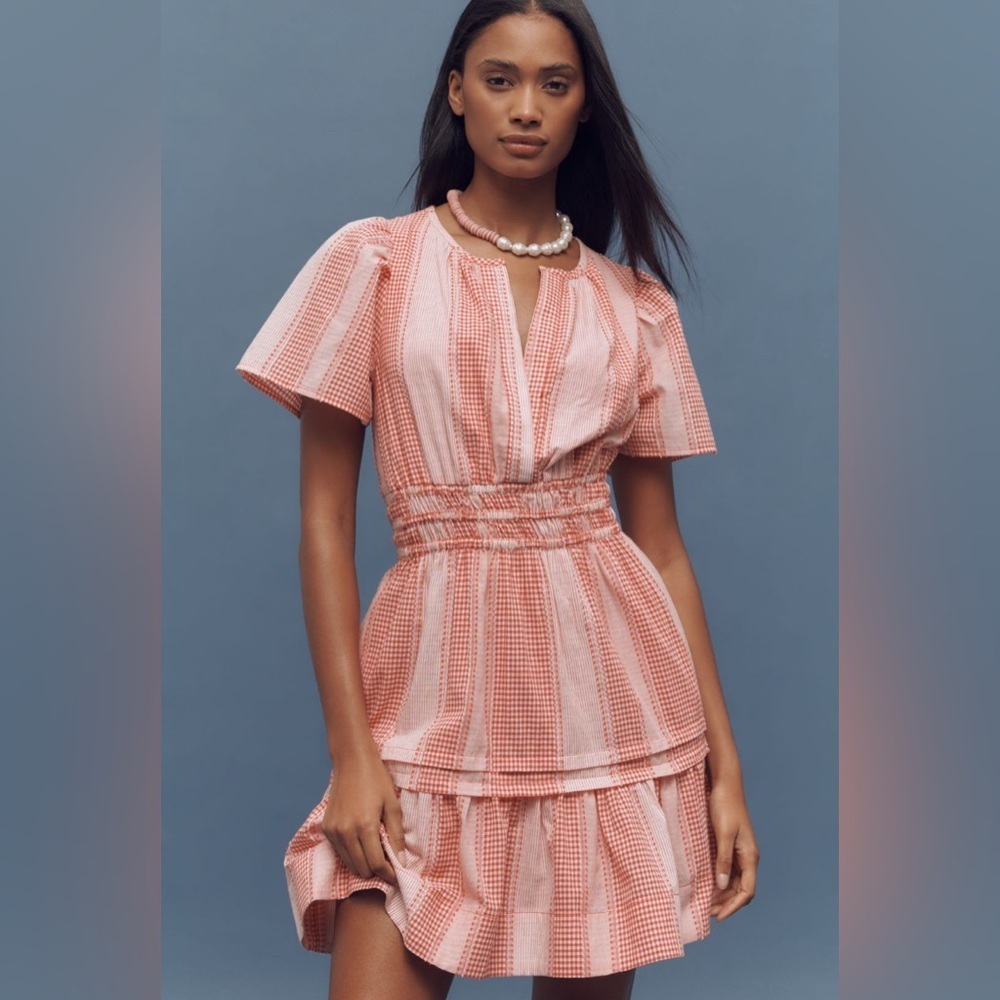 NWT! Anthropologie The Somerset Gingham Mini Dress - Size Medium 🤎